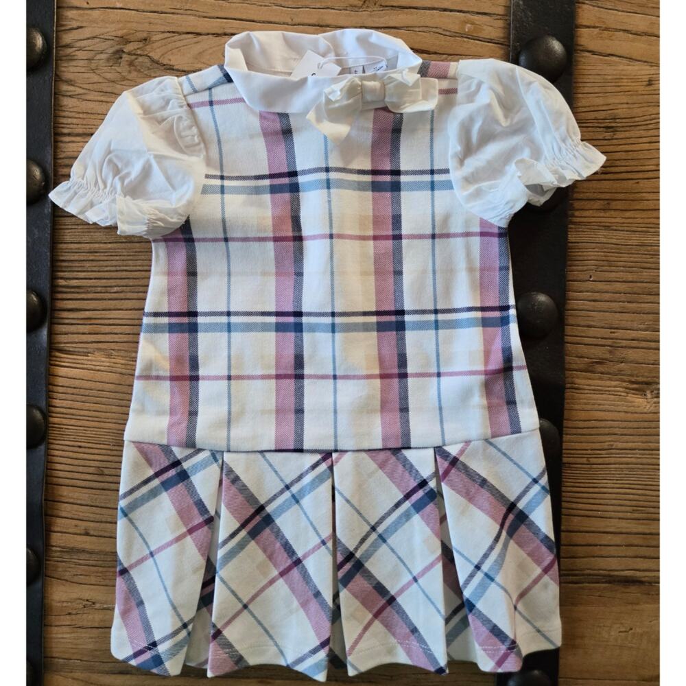 Janie and Jack Plaid Jacquard Drop Waist Pleated Dress sz 2T New
